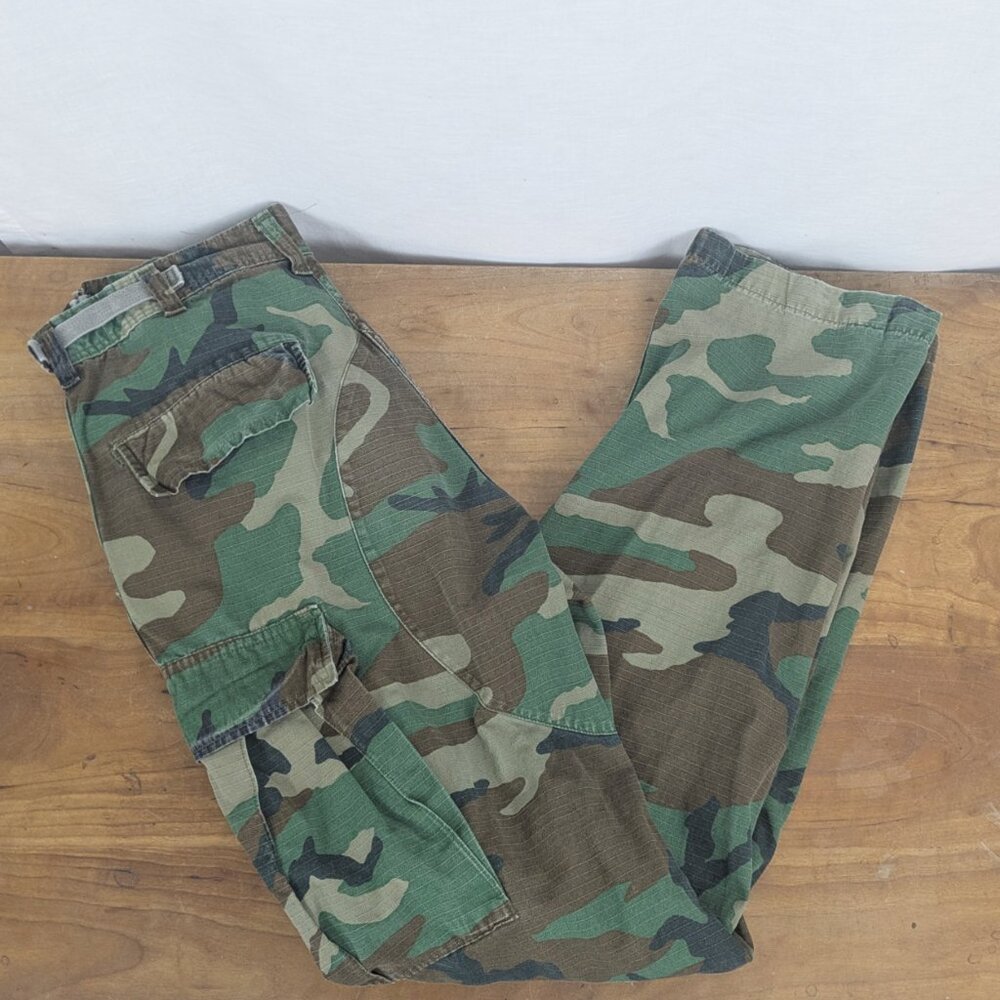 Vintage US Military Woodland Camo Combat Trousers Small Tall